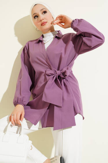 Yan Bağlamalı Bilek Lastikli Ceket Magenta - Ceket