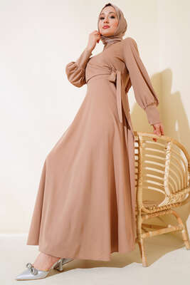 Yan Bağlamalı Elbise Bej 