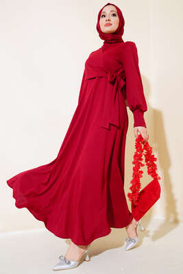 Yan Bağlamalı Elbise Bordo 