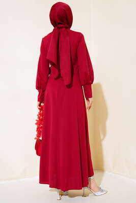 Yan Bağlamalı Elbise Bordo - Tesettür Elbise