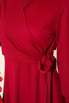 Yan Bağlamalı Elbise Bordo - Tesettür Elbise