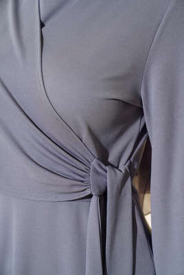 Yan Bağlamalı Elbise Gri - Tesettür Elbise