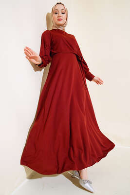 Yan Bağlamalı Elbise Kiremit 