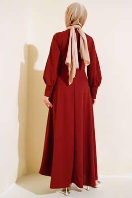 Yan Bağlamalı Elbise Kiremit - Tesettür Elbise