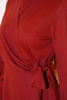 Yan Bağlamalı Elbise Kiremit - Tesettür Elbise