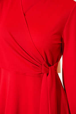 Yan Bağlamalı Elbise Kırmızı - Thumbnail