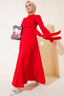 Yan Bağlamalı Elbise Kırmızı 