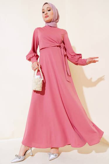 Yan Bağlamalı Elbise Pudra - Elbise