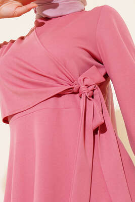 Yan Bağlamalı Elbise Pudra - Tesettür Elbise