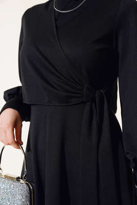 Yan Bağlamalı Elbise Siyah - Thumbnail