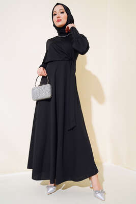 Yan Bağlamalı Elbise Siyah 