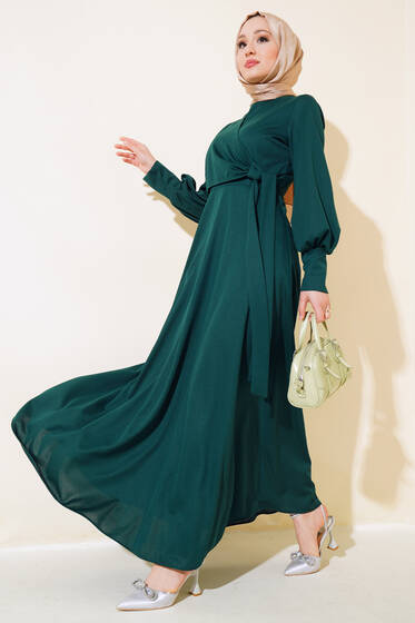 Yan Bağlamalı Elbise Zümrüt - Elbise