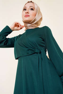 Yan Bağlamalı Elbise Zümrüt - Tesettür Elbise