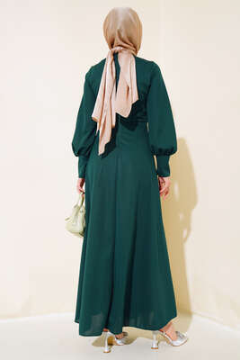 Yan Bağlamalı Elbise Zümrüt - Tesettür Elbise