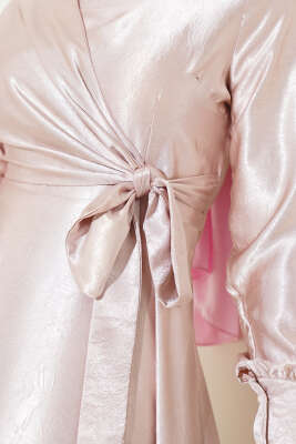 Yan Bağlamalı Jakar Elbise Bej - Tesettür Elbise