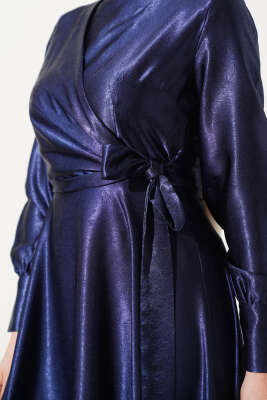 Yan Bağlamalı Jakar Elbise Lacivert - Tesettür Elbise