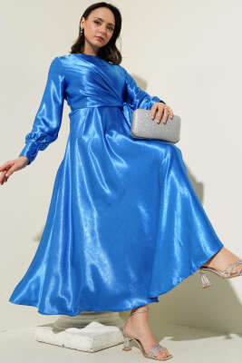 Yan Bağlamalı Jakar Elbise Saks 