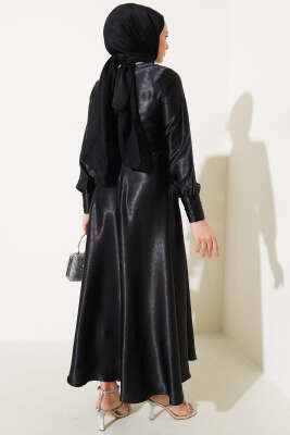 Yan Bağlamalı Jakar Elbise Siyah - Tesettür Elbise