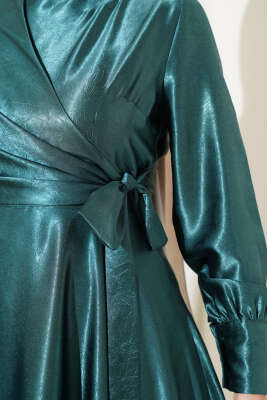 Yan Bağlamalı Jakar Elbise Zümrüt - Tesettür Elbise