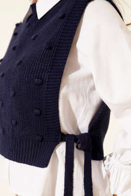 Yan Bağlamalı Kabartmalı Triko Süveter Lacivert - Yılın Fırsatı