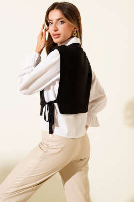 Yan Bağlamalı Kabartmalı Triko Süveter Siyah - Yılın Fırsatı