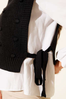 Yan Bağlamalı Kabartmalı Triko Süveter Siyah - Yılın Fırsatı