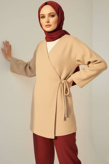 Yan Bağlamalı Kaşe Ceket Bej - Ceket
