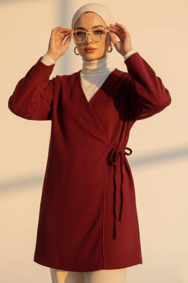 Yan Bağlamalı Kaşe Ceket Bordo - Ceket