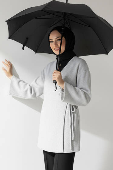 Yan Bağlamalı Kaşe Ceket Gri - Ceket