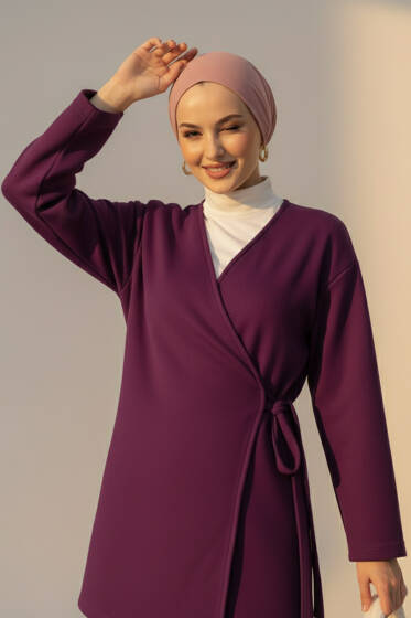 Yan Bağlamalı Kaşe Ceket Mor - Ceket