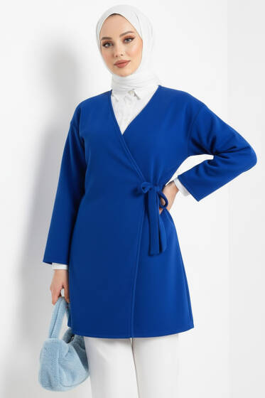 Yan Bağlamalı Kaşe Ceket Saks - Ceket