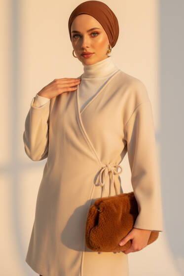 Yan Bağlamalı Kaşe Ceket Taş - Ceket