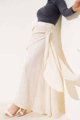 Yan Bağlamalı Keten Etek Bej 