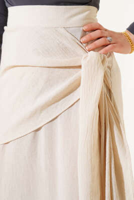 Yan Bağlamalı Keten Etek Bej - Uzun Etek