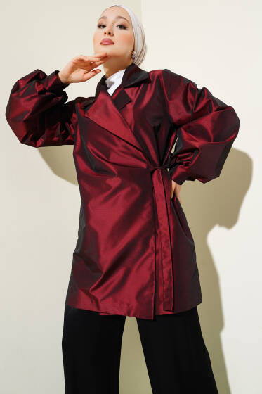 Yan Bağlamalı Parlak Tafta Ceket Bordo - Ceket