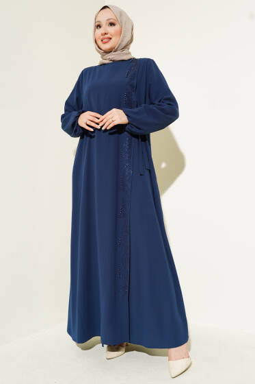 Yan Bağlamalı Taşlı Büyük Beden Ferace Parlement - Ferace