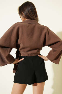 Yan Bağlamalı Tensel Bluz Kahve - Kadın Giyim Modelleri