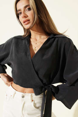 Yan Bağlamalı Tensel Bluz Siyah - QUZU