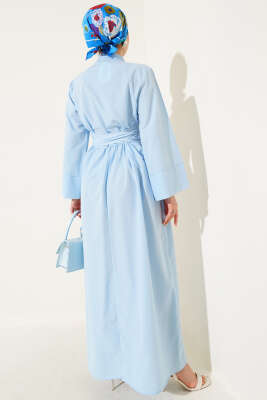 Yan Bağlamalı Yarım Çapraz Düğmeli Elbise Bebe Mavi - Tesettür Elbise