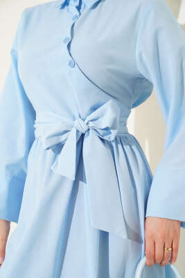 Yan Bağlamalı Yarım Çapraz Düğmeli Elbise Bebe Mavi - Tesettür Elbise