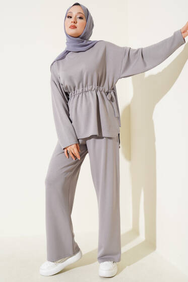 Yan Bel Büzgülü Basic İkili Takım Gri - İkili Takım