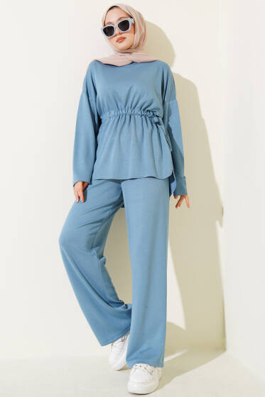 Yan Bel Büzgülü Basic İkili Takım İndigo - İkili Takım