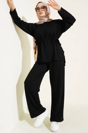 Yan Bel Büzgülü Basic İkili Takım Siyah - İkili Takım
