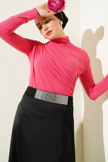 Yan Büzgülü Balıkçı Yaka Sandy Bluz Gül Kurusu - Bluz