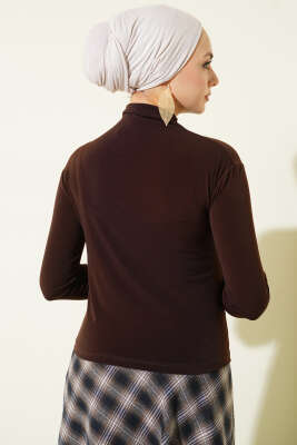 Yan Büzgülü Dik Yaka Sandy Bluz Kahve - Yılın Fırsatı