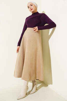 Yan Büzgülü Dik Yaka Sandy Bluz Mor - Bluz