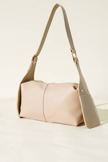 Yan Cepli Fermuarlı Çanta Bej - Kol Çantası