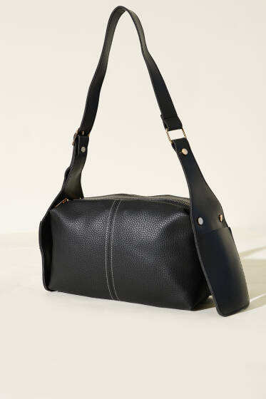 Yan Cepli Fermuarlı Çanta Siyah - Kol Çantası