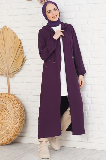 Yan Cepli Fermuarlı Mor Kap - Kap