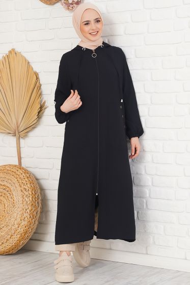 Yan Cepli Fermuarlı Siyah Kap - Kap